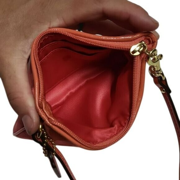 Coach Signature Wristlet Purse Bag Clutch Melon Orange Coral Pink Women's OS - Picture 3 of 13